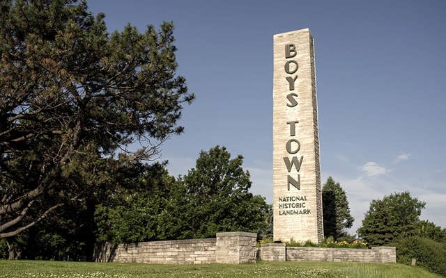 Boys Town Pilon along Dodge Street
