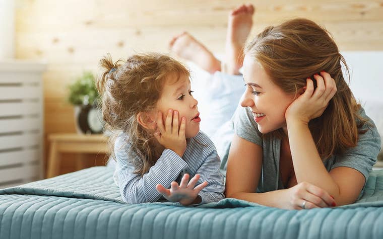 mom talking to child
